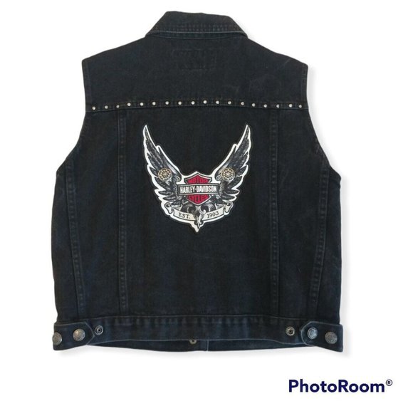 Women's Medium M Harley-Davidson Denim Vest Studded - Picture 1 of 7